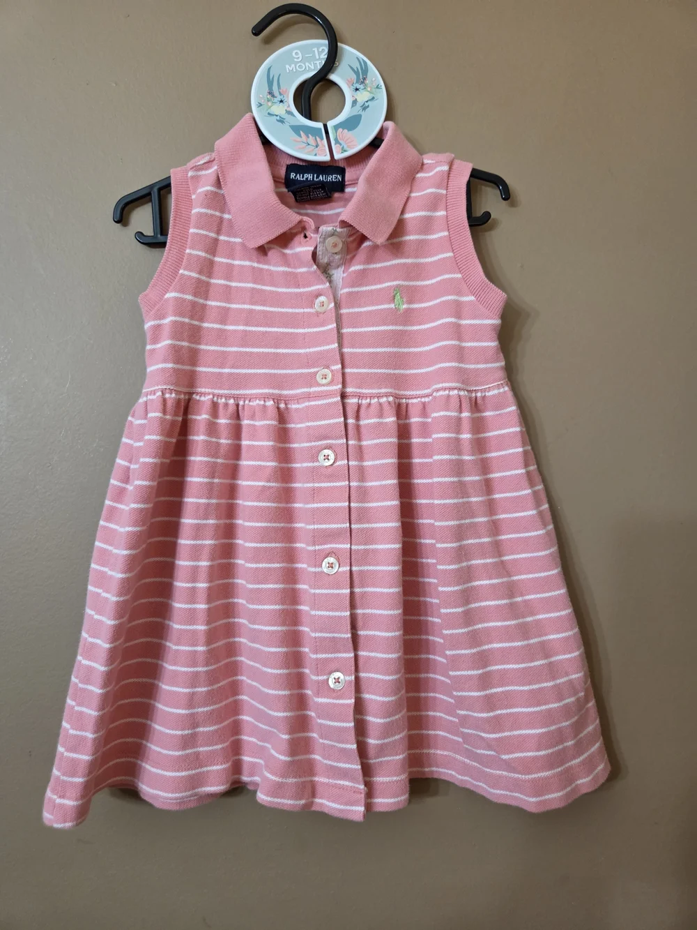 Ralph Lauren Coral Pink Striped Polo Dress size 12 Months